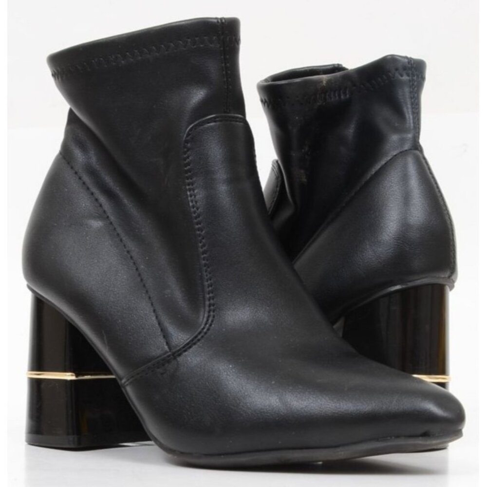 London Fog  Jericho Chunky Ankle‎ Booties Black Vegan Leather Boots Womens 6.5M
